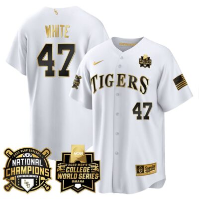 Men's LSU Tigers 2023 National Champions Gold Cool Jersey V3 - Tommy White