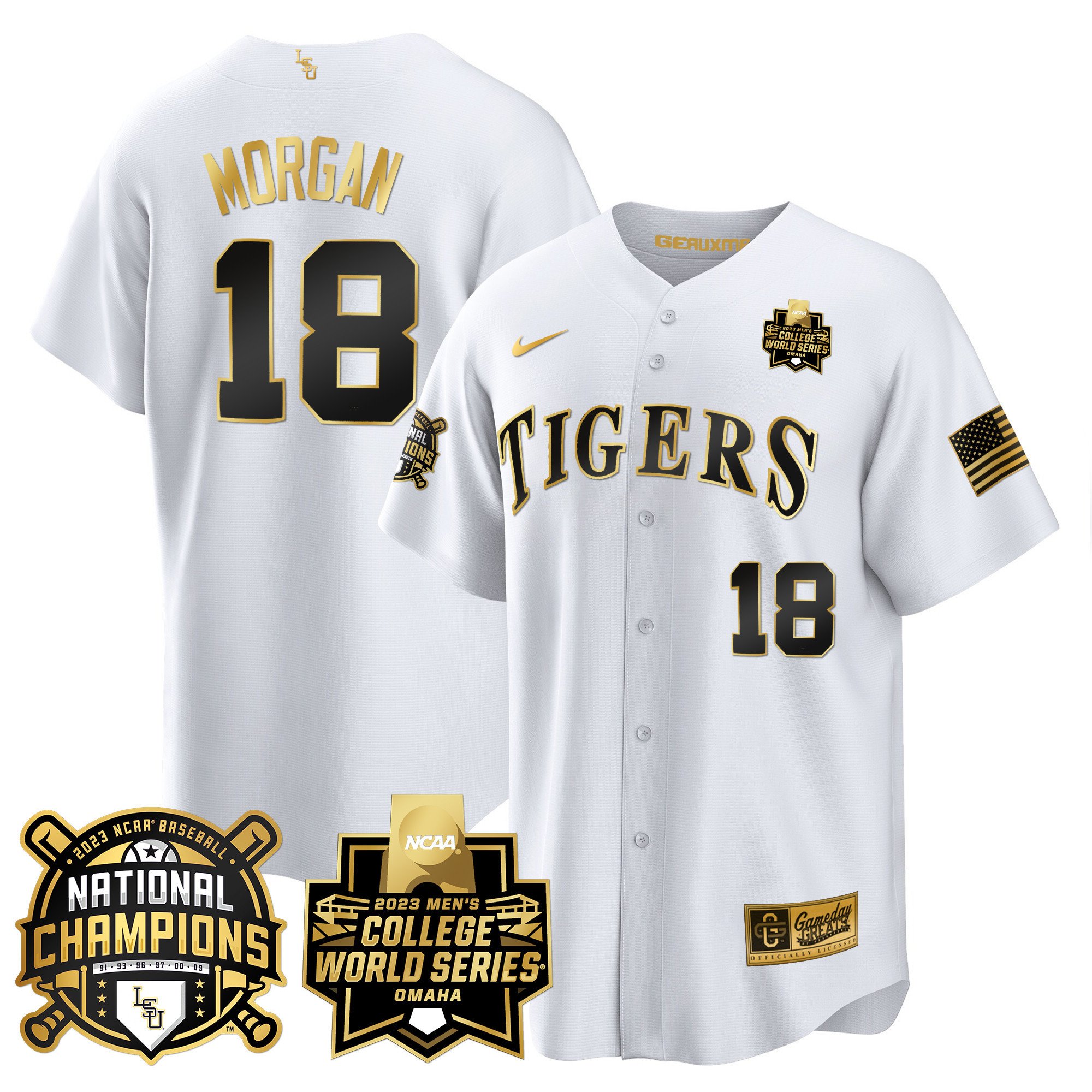 Men's LSU Tigers 2023 National Champions Gold Cool Jersey V3 - Tre Morgan