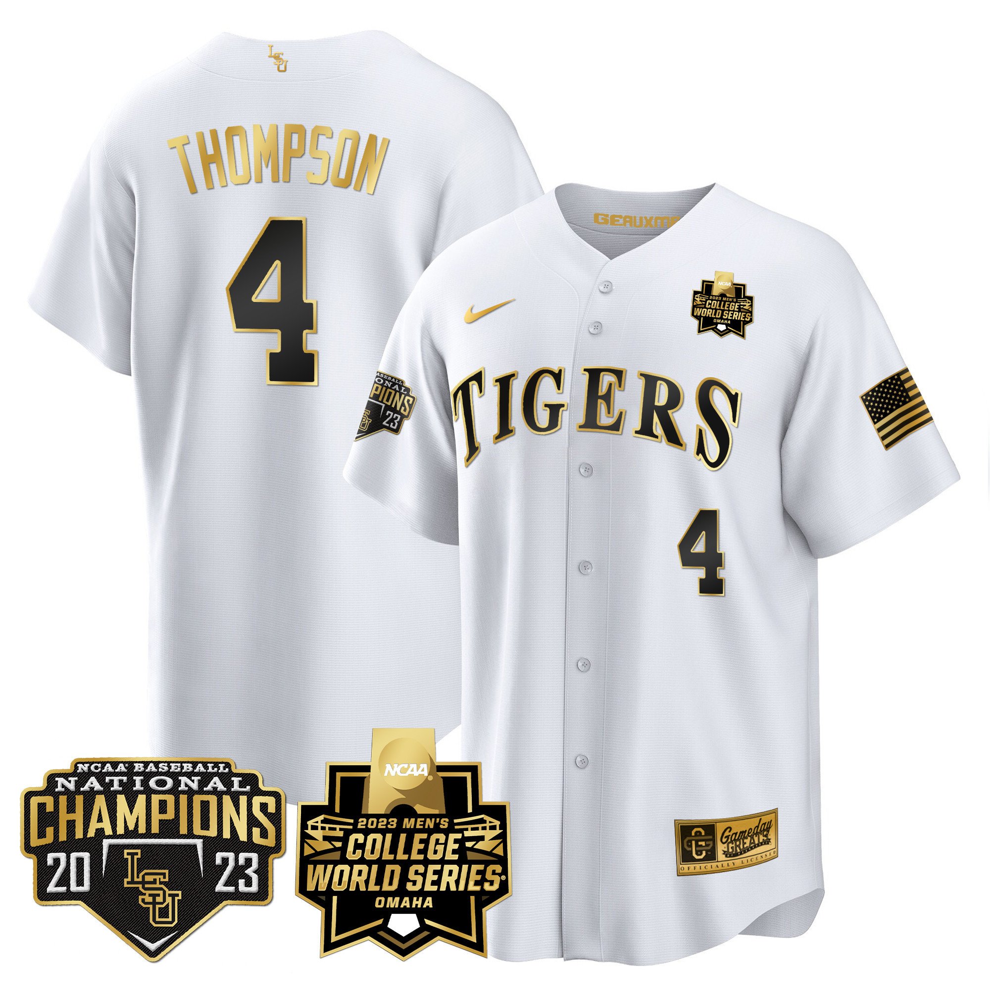 Men's LSU Tigers 2023 National Champions Gold Cool Jersey V4 - Jordan Thompson