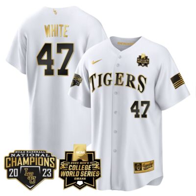 Men's LSU Tigers 2023 National Champions Gold Cool Jersey V4 - Tommy White