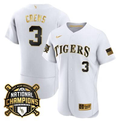 Men's LSU Tigers 2023 National Champions Gold Flex Jersey - Dylan Crews