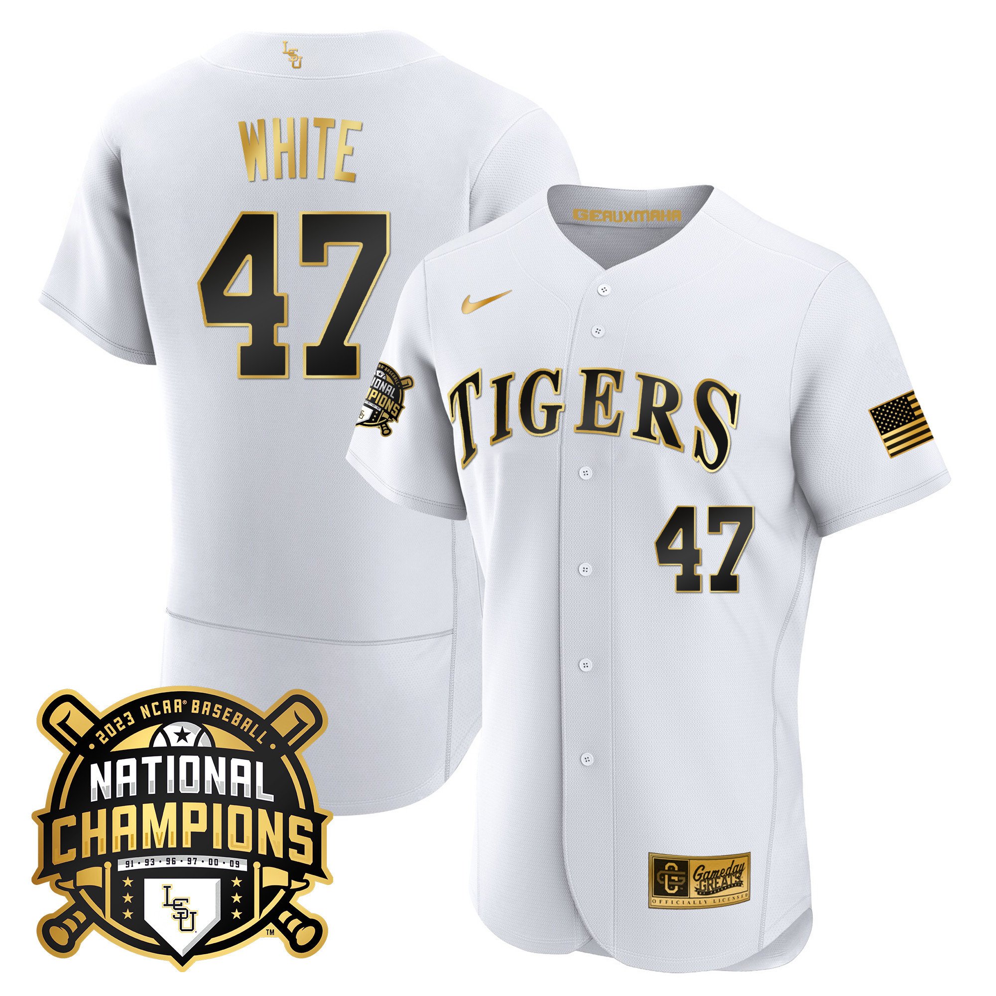 Men's LSU Tigers 2023 National Champions Gold Flex Jersey - Tommy White