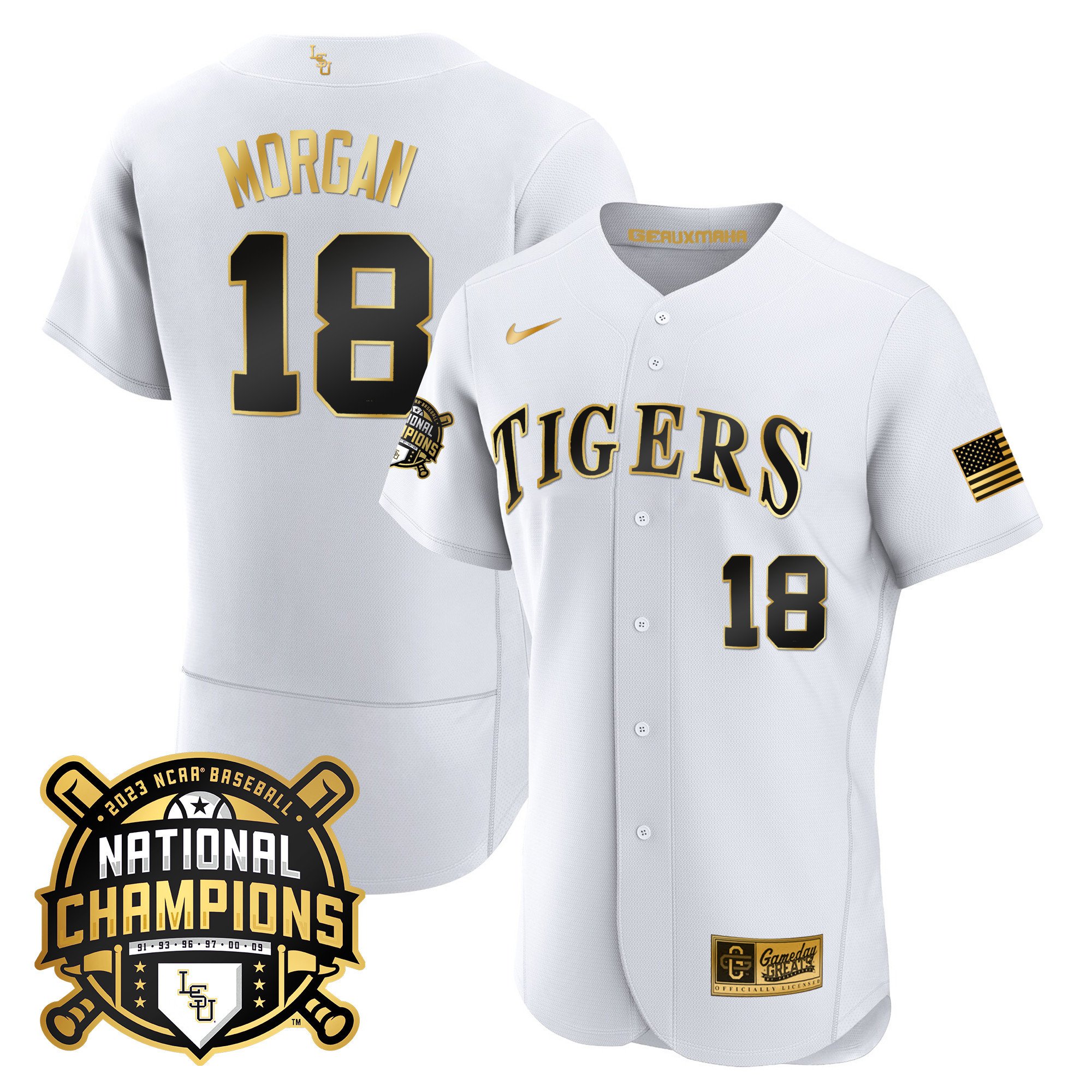 Men's LSU Tigers 2023 National Champions Gold Flex Jersey - Tre Morgan