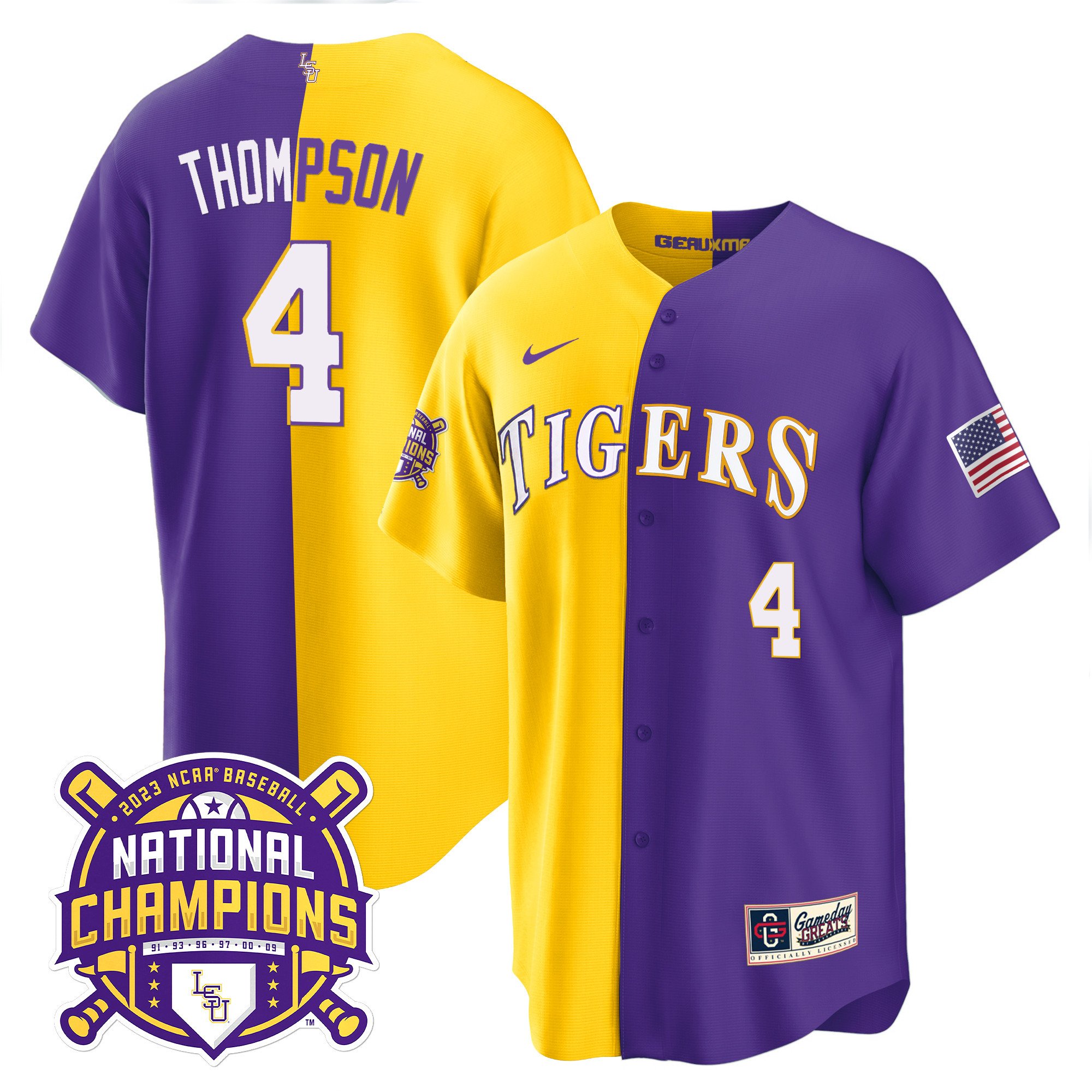 Men's LSU Tigers 2023 National Champions Split Jersey - Jordan Thompson