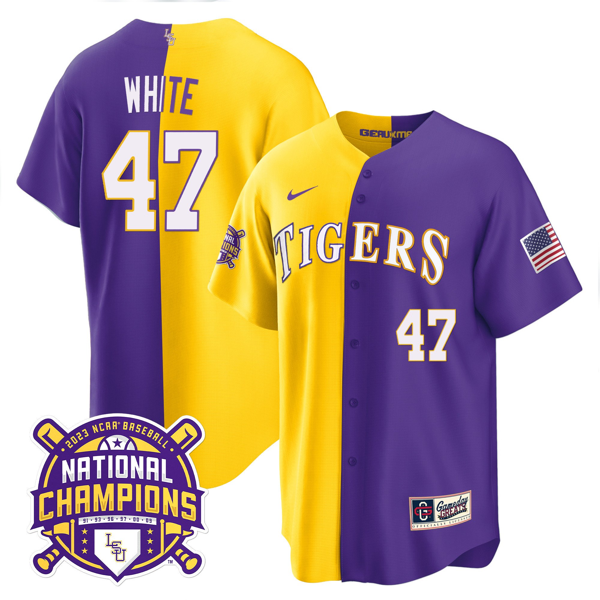 Men's LSU Tigers 2023 National Champions Split Jersey - Tommy White