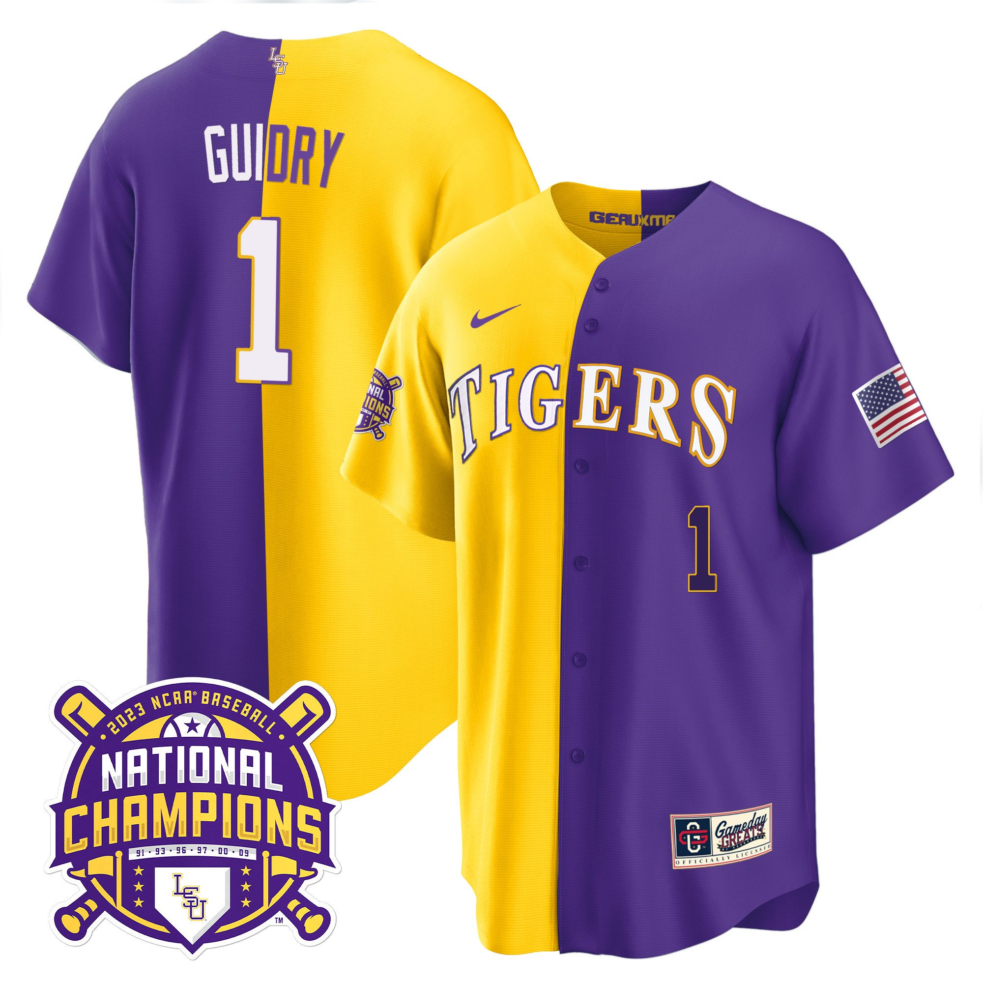 Men's LSU Tigers 2023 National Champions Split Jersey - Weylin Guidry