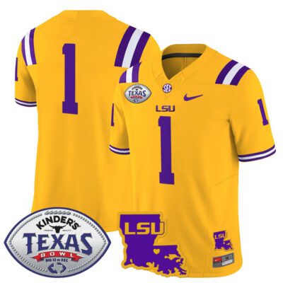 Men's LSU Tigers 2024 Texas Bowl Patch Vapor Limited Jersey - Gold #1 Team