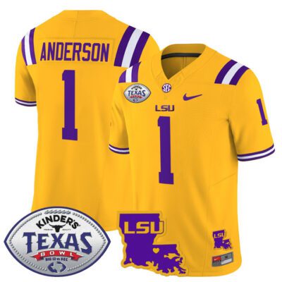 Men's LSU Tigers 2024 Texas Bowl Patch Vapor Limited Jersey - Gold Aaron Anderson