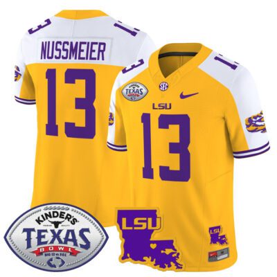 Men's LSU Tigers 2024 Texas Bowl Patch Vapor Limited Jersey - Gold Alternate Garrett Nussmeier