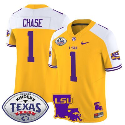 Men's LSU Tigers 2024 Texas Bowl Patch Vapor Limited Jersey - Gold Alternate Ja'Marr Chase
