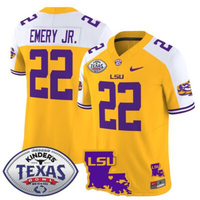 Men's LSU Tigers 2024 Texas Bowl Patch Vapor Limited Jersey - Gold Alternate John Emery Jr.