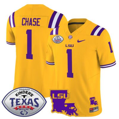 Men's LSU Tigers 2024 Texas Bowl Patch Vapor Limited Jersey - Gold Ja'Marr Chase