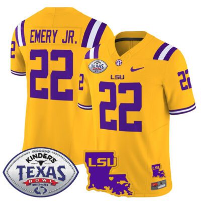 Men's LSU Tigers 2024 Texas Bowl Patch Vapor Limited Jersey - Gold John Emery Jr.