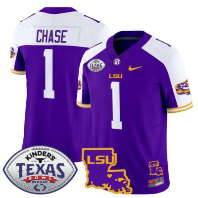 Men's LSU Tigers 2024 Texas Bowl Patch Vapor Limited Jersey - Purple Alternate Ja'Marr Chase