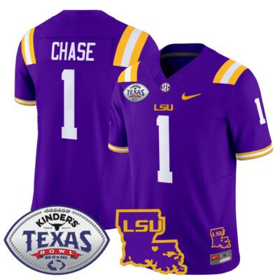 Men's LSU Tigers 2024 Texas Bowl Patch Vapor Limited Jersey - Purple Ja'Marr Chase