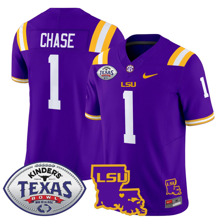 Men's LSU Tigers 2024 Texas Bowl Patch Vapor Limited Jersey - Purple Ja'Marr Chase