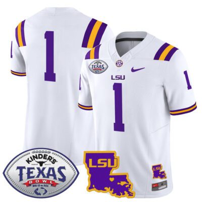 Men's LSU Tigers 2024 Texas Bowl Patch Vapor Limited Jersey - White #1 Team