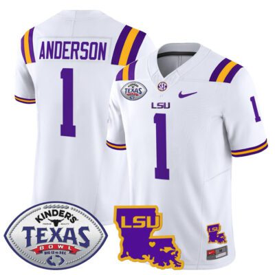 Men's LSU Tigers 2024 Texas Bowl Patch Vapor Limited Jersey - White Aaron Anderson
