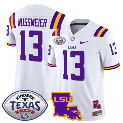 Men's LSU Tigers 2024 Texas Bowl Patch Vapor Limited Jersey - White Garrett Nussmeier