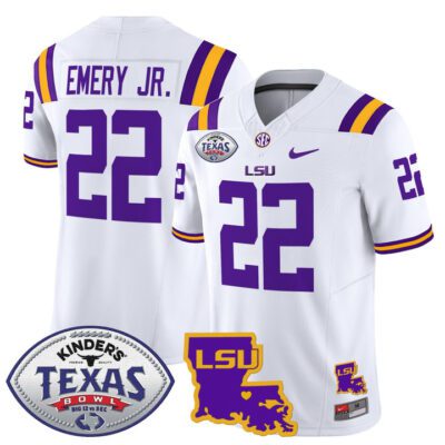 Men's LSU Tigers 2024 Texas Bowl Patch Vapor Limited Jersey - White John Emery Jr.