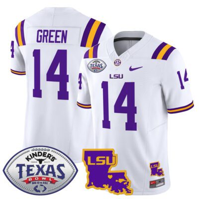 Men's LSU Tigers 2024 Texas Bowl Patch Vapor Limited Jersey - White Trey'Dez Green