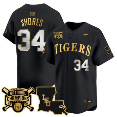 Men's LSU Tigers 2025 College World Series Champions Gold Vapor Premier Limited Jersey - Black Gold Chase Shores