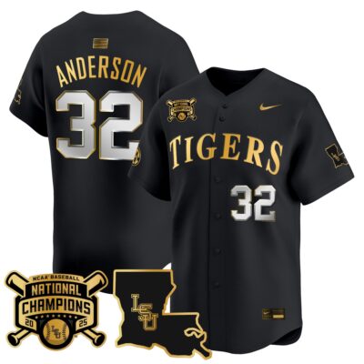 Men's LSU Tigers 2025 College World Series Champions Gold Vapor Premier Limited Jersey - Black Gold Kade Anderson