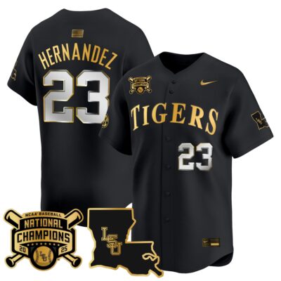 Men's LSU Tigers 2025 College World Series Champions Gold Vapor Premier Limited Jersey - Black Gold Luis Hernandez