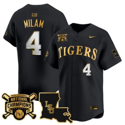 Men's LSU Tigers 2025 College World Series Champions Gold Vapor Premier Limited Jersey - Black Gold Steven Milam