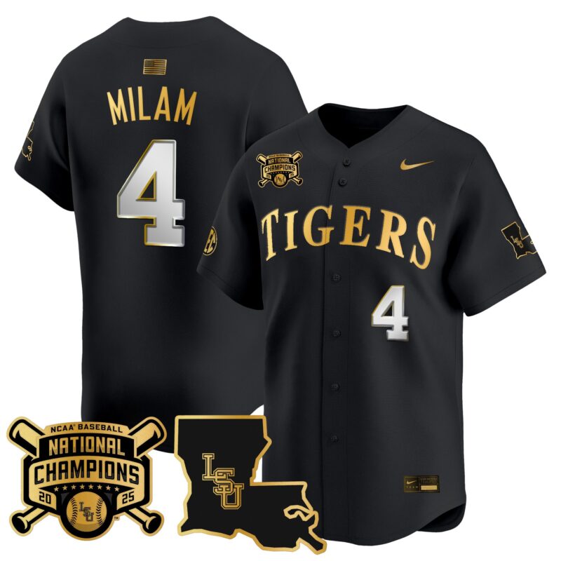 Men's LSU Tigers 2025 College World Series Champions Gold Vapor Premier Limited Jersey - Black Gold Steven Milam