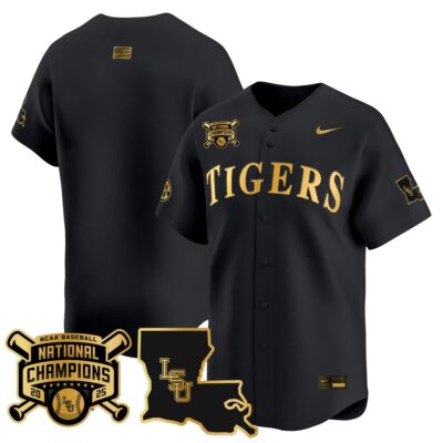 Men's LSU Tigers 2025 College World Series Champions Gold Vapor Premier Limited Jersey - Black Gold Team