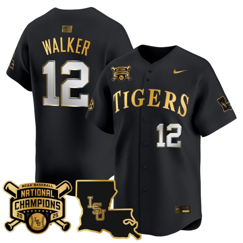 Men's LSU Tigers 2025 College World Series Champions Gold Vapor Premier Limited Jersey - Black Gold Todd Walker