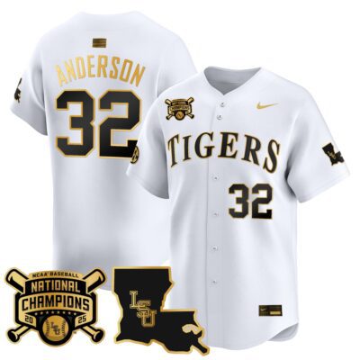 Men's LSU Tigers 2025 College World Series Champions Gold Vapor Premier Limited Jersey - White Gold Kade Anderson