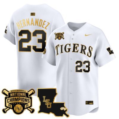 Men's LSU Tigers 2025 College World Series Champions Gold Vapor Premier Limited Jersey - White Gold Luis Hernandez
