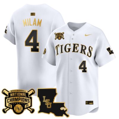 Men's LSU Tigers 2025 College World Series Champions Gold Vapor Premier Limited Jersey - White Gold Steven Milam