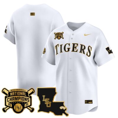 Men's LSU Tigers 2025 College World Series Champions Gold Vapor Premier Limited Jersey - White Gold Team