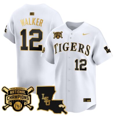 Men's LSU Tigers 2025 College World Series Champions Gold Vapor Premier Limited Jersey - White Gold Todd Walker