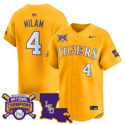 Men's LSU Tigers 2025 College World Series Champions Vapor Premier Limited Jersey - Gold Steven Milam