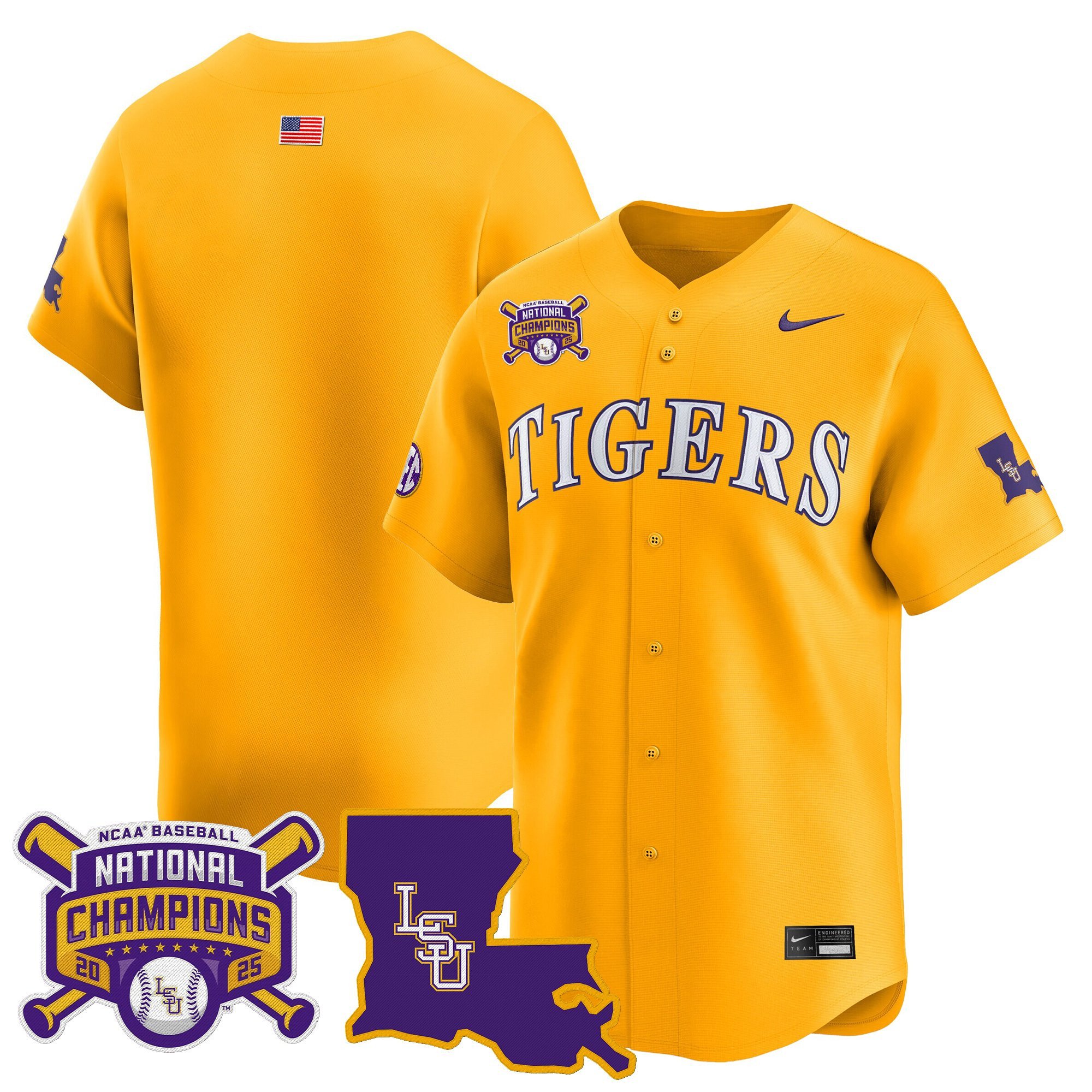Men's LSU Tigers 2025 College World Series Champions Vapor Premier Limited Jersey - Gold Team