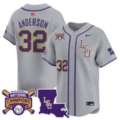 Men's LSU Tigers 2025 College World Series Champions Vapor Premier Limited Jersey - Gray Kade Anderson