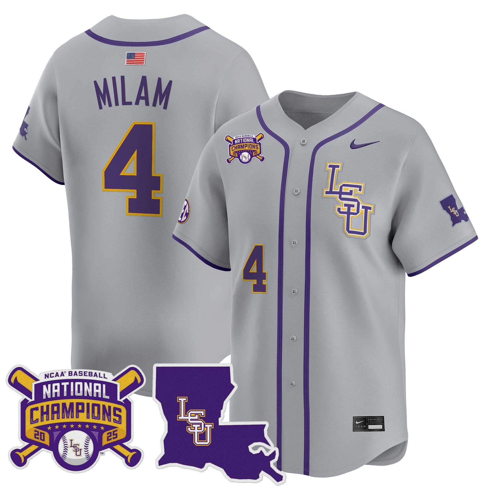 Men's LSU Tigers 2025 College World Series Champions Vapor Premier Limited Jersey - Gray Steven Milam