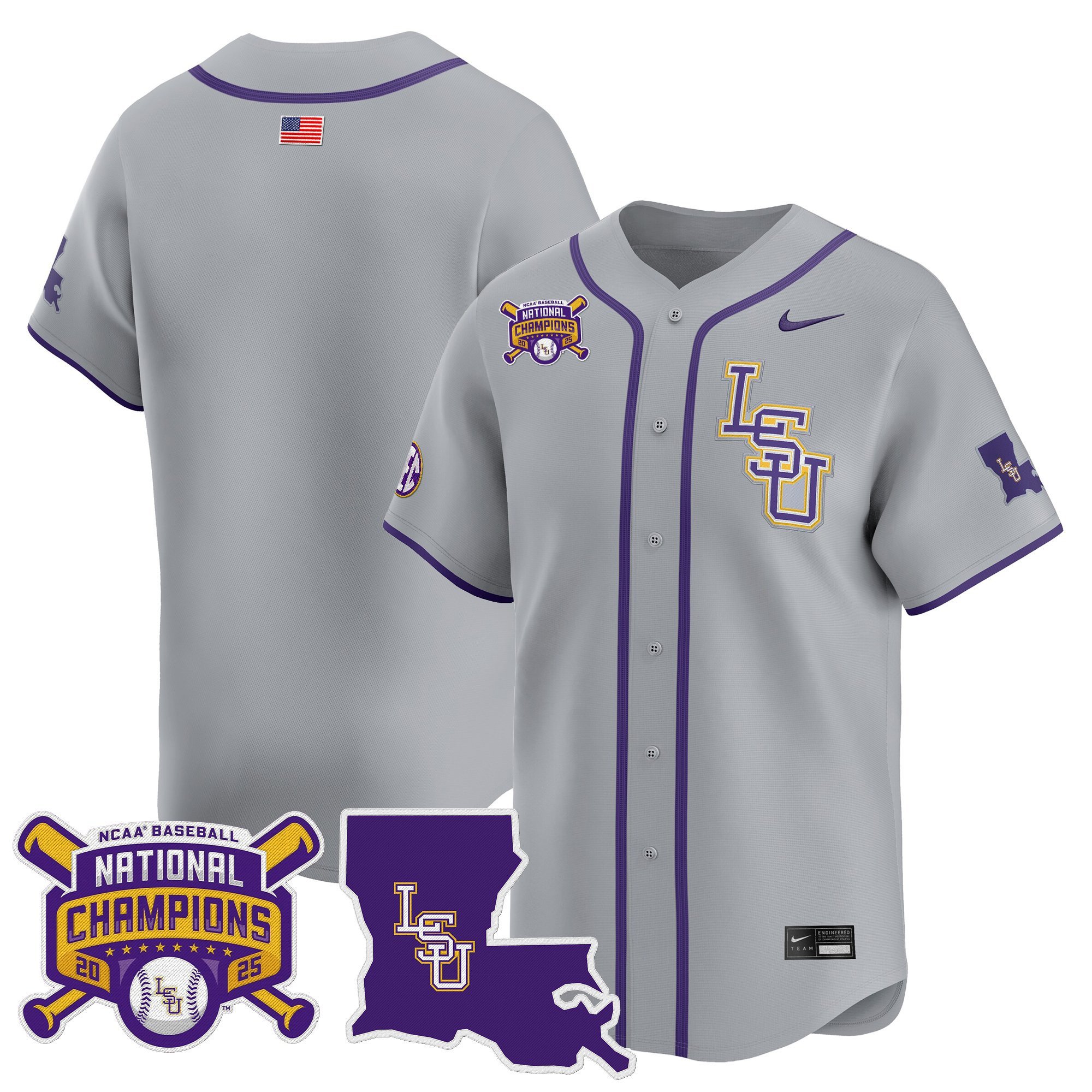 Men's LSU Tigers 2025 College World Series Champions Vapor Premier Limited Jersey - Gray Team