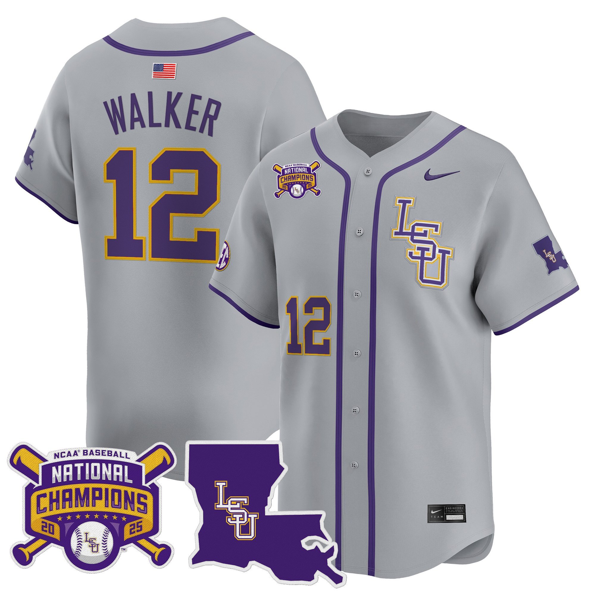 Men's LSU Tigers 2025 College World Series Champions Vapor Premier Limited Jersey - Gray Todd Walker