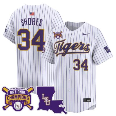 Men's LSU Tigers 2025 College World Series Champions Vapor Premier Limited Jersey - Pinstripe Chase Shores
