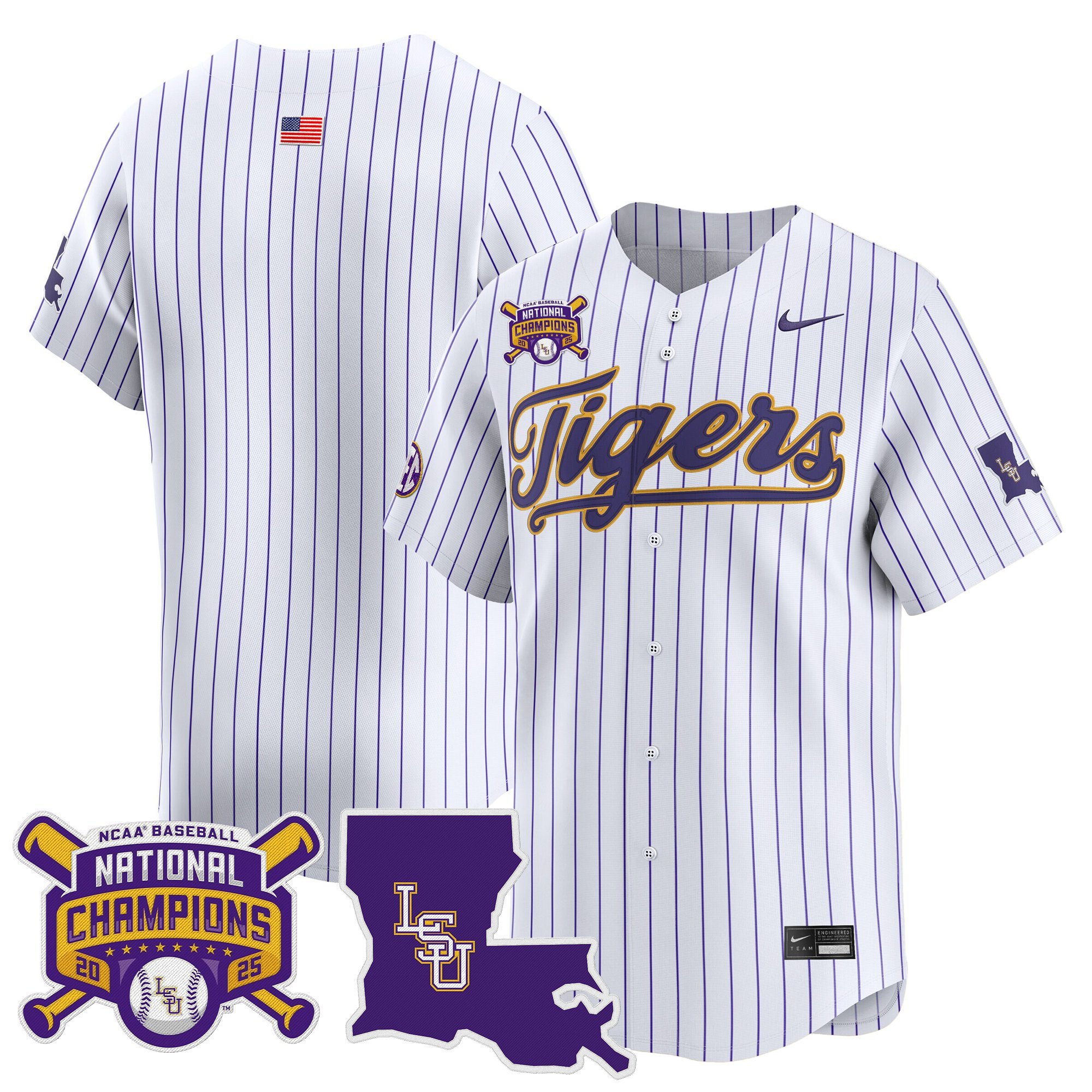 Men's LSU Tigers 2025 College World Series Champions Vapor Premier Limited Jersey - Pinstripe Team