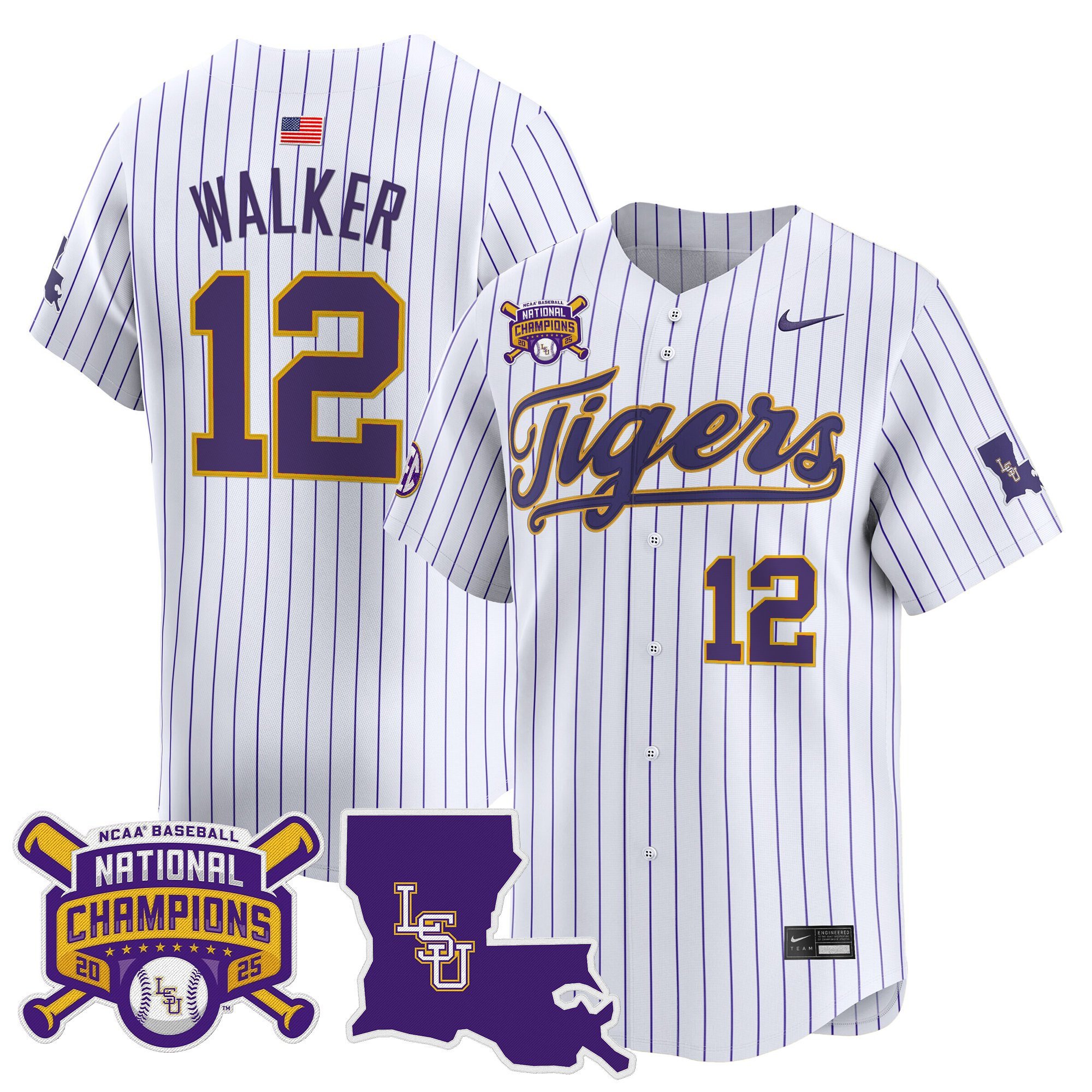 Men's LSU Tigers 2025 College World Series Champions Vapor Premier Limited Jersey - Pinstripe Todd Walker