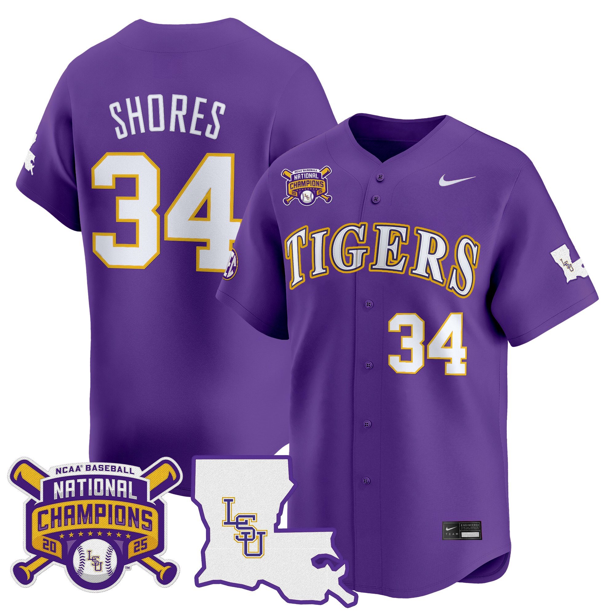 Men's LSU Tigers 2025 College World Series Champions Vapor Premier Limited Jersey - Purple Chase Shores