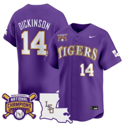 Men's LSU Tigers 2025 College World Series Champions Vapor Premier Limited Jersey - Purple Daniel Dickinson
