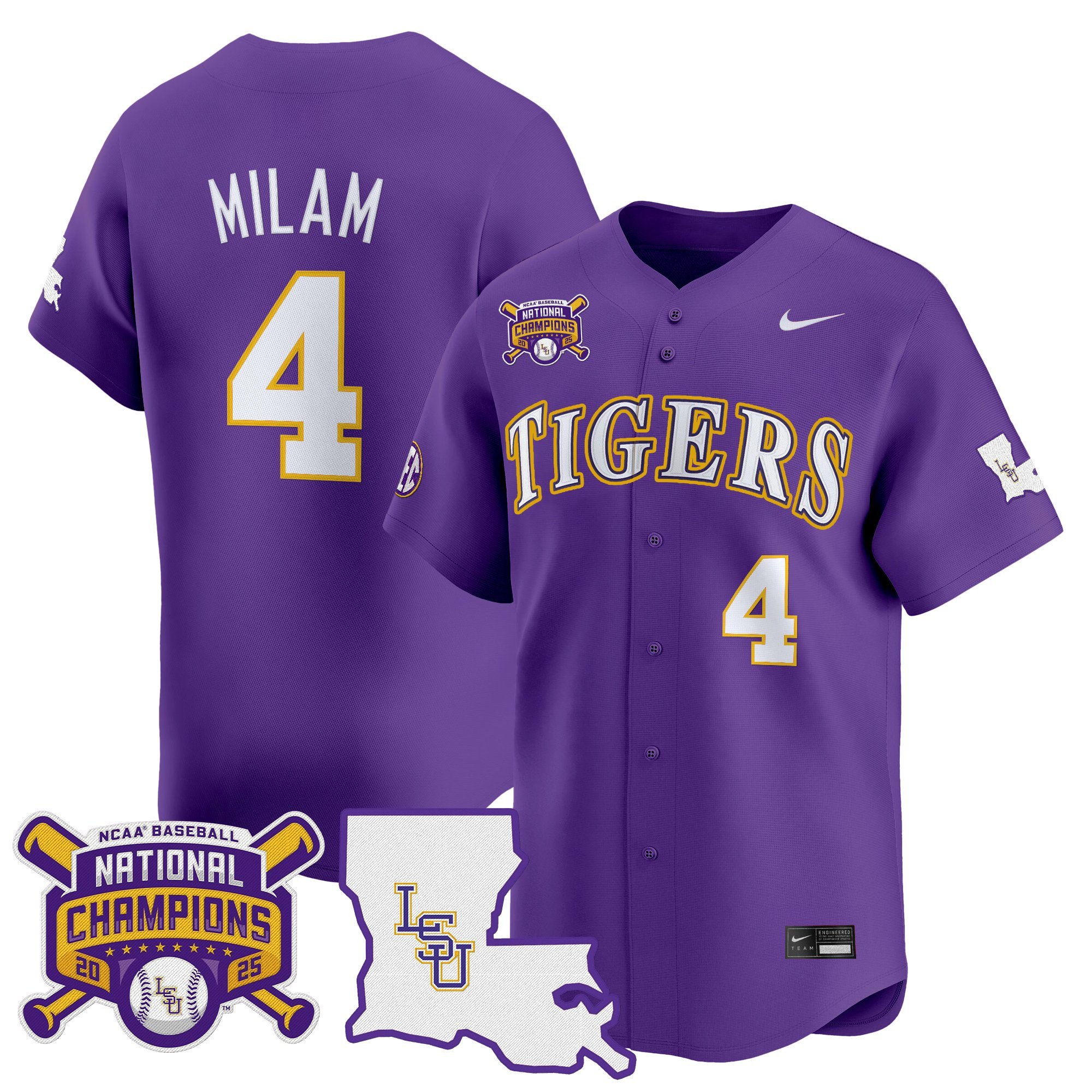 Men's LSU Tigers 2025 College World Series Champions Vapor Premier Limited Jersey - Purple Steven Milam