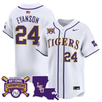 Men's LSU Tigers 2025 College World Series Champions Vapor Premier Limited Jersey - White Anthony Eyanson